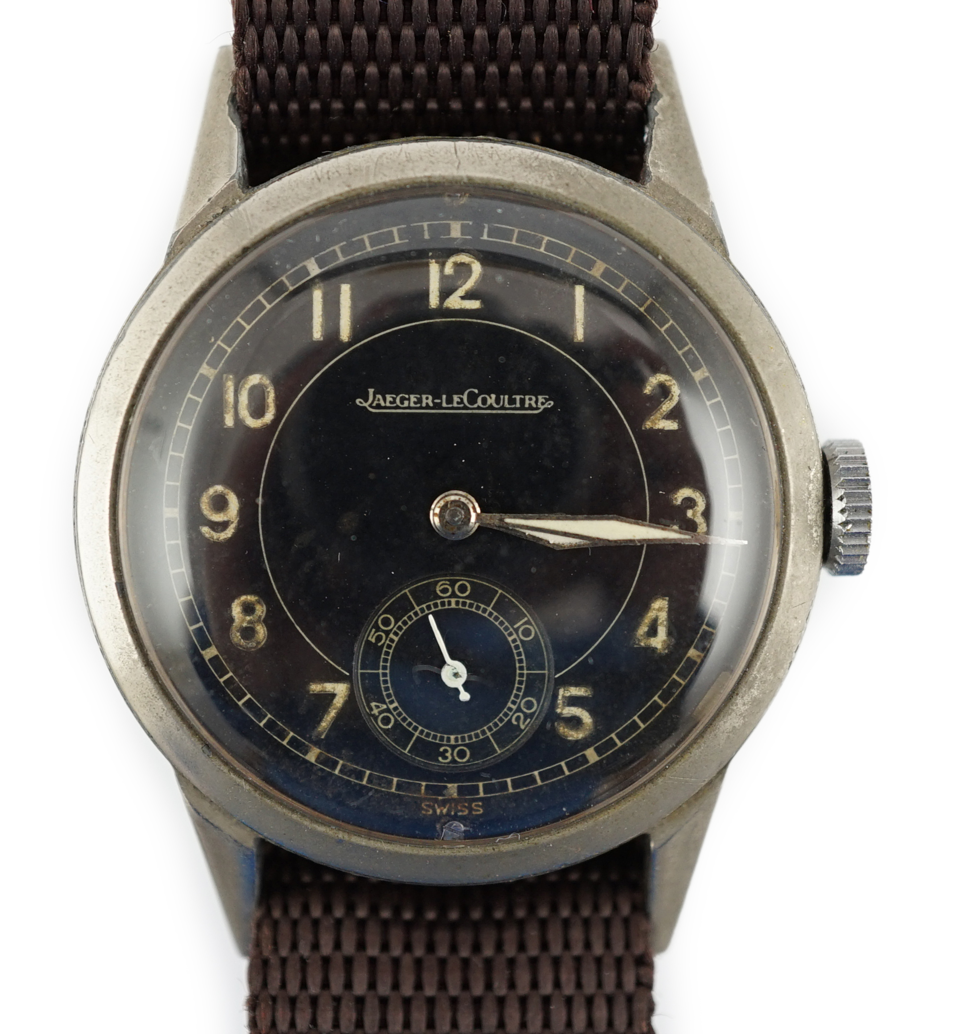 A gentleman's stainless steel Jaeger LeCoultre military? manual wind wrist watch